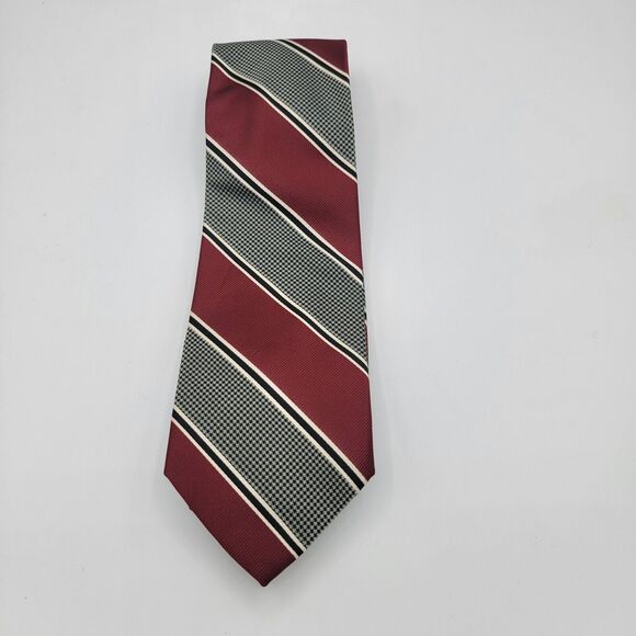 Necktie Mens Vintage George designer size 56" x 3.5", Red Grey Striped - Picture 2 of 7
